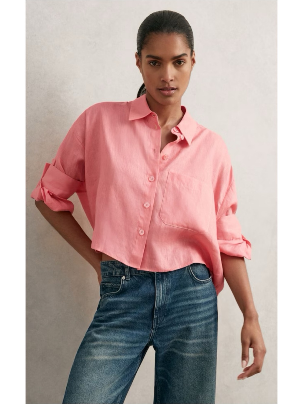 Reiss Coral Pink Boxy Button-Down Linen Shirt - Picture 8 of 9